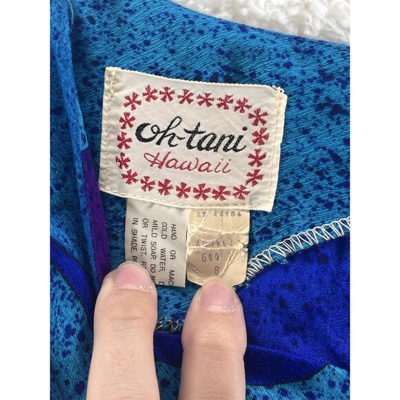 VTG Ohtani Hawaii Dress Women’s Size 8 Maxi Blue Purple Wave Print - Picture 5 of 13
